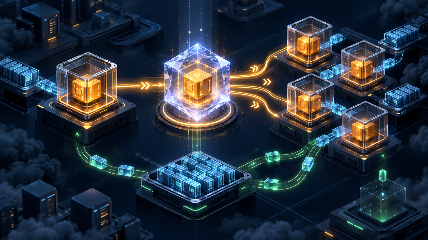 An initialized agent microVM is captured as a snapshot and restored into isolated environments while memory blocks flow in and return to a shared pool.