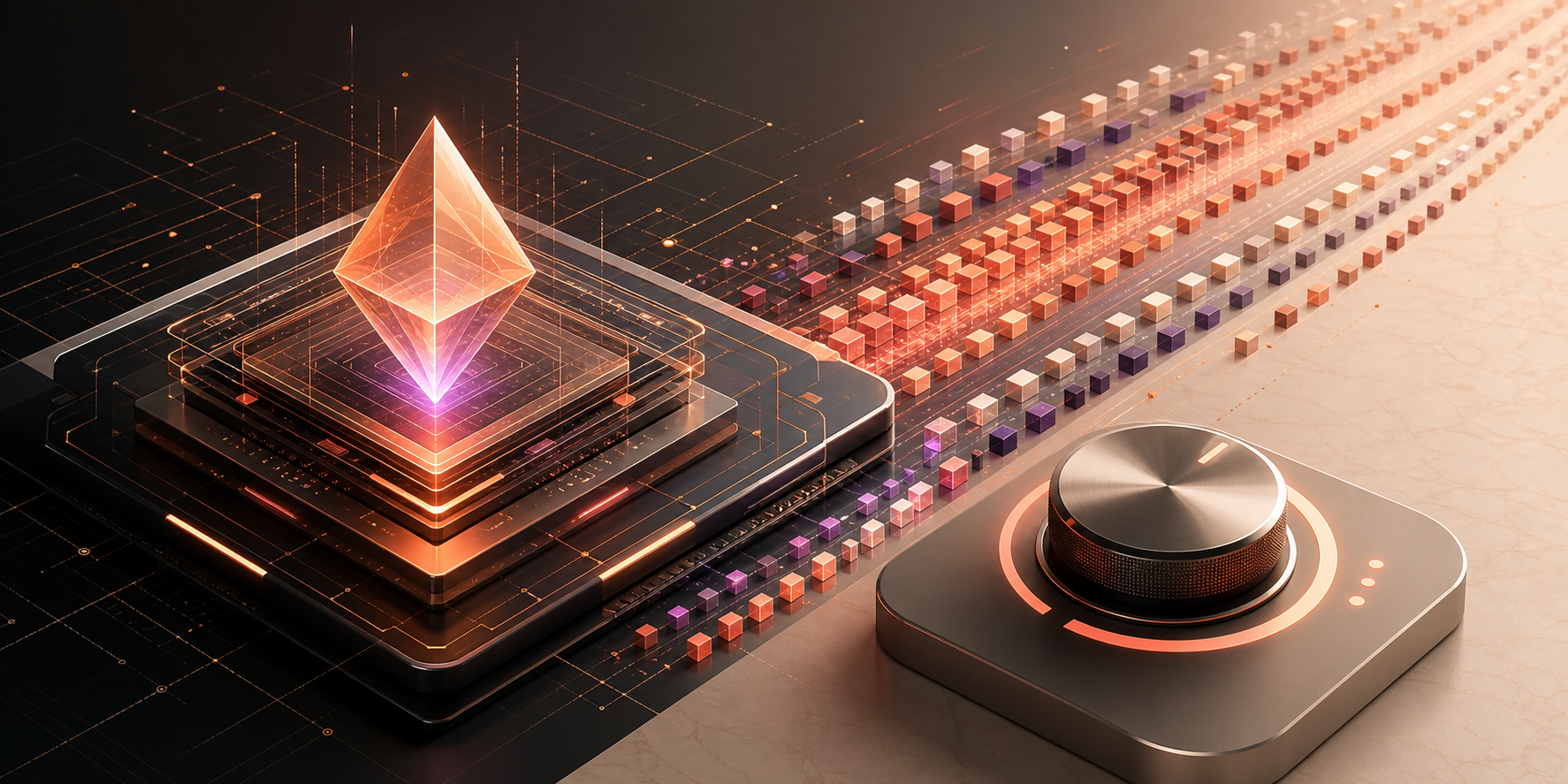 A luminous AI reasoning core connected to streams of data and an adjustable effort control.