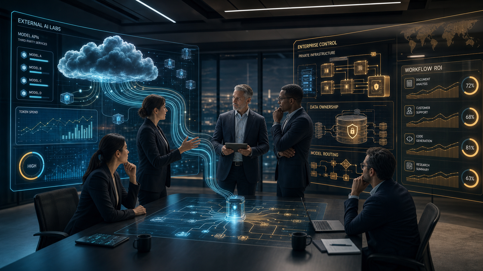 Enterprise AI buyers reviewing lab costs, data ownership, model routing, and workflow ROI.