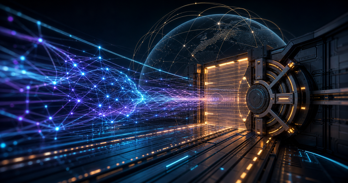 A luminous AI network approaches a coordinated global brake mechanism.
