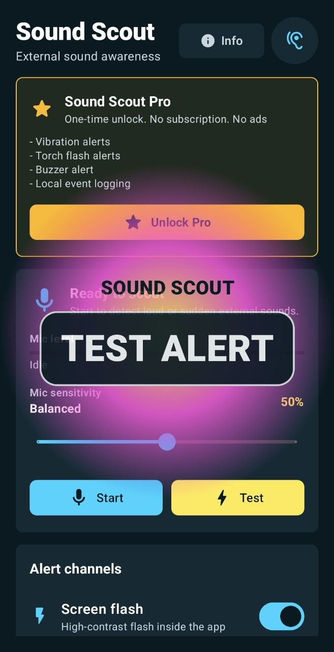 Sound Scout Pro alert options.