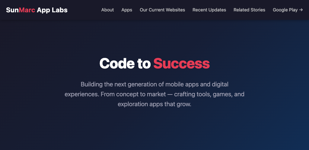 The SunMarc App Labs website hero.